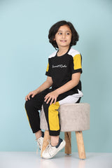 Boys Casual T-shirt Track Pants  (BLACK)