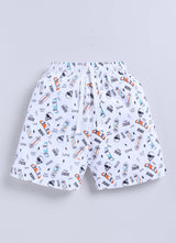 Short For Boys Casual Printed Pure Cotton  (White, Pack of 1)