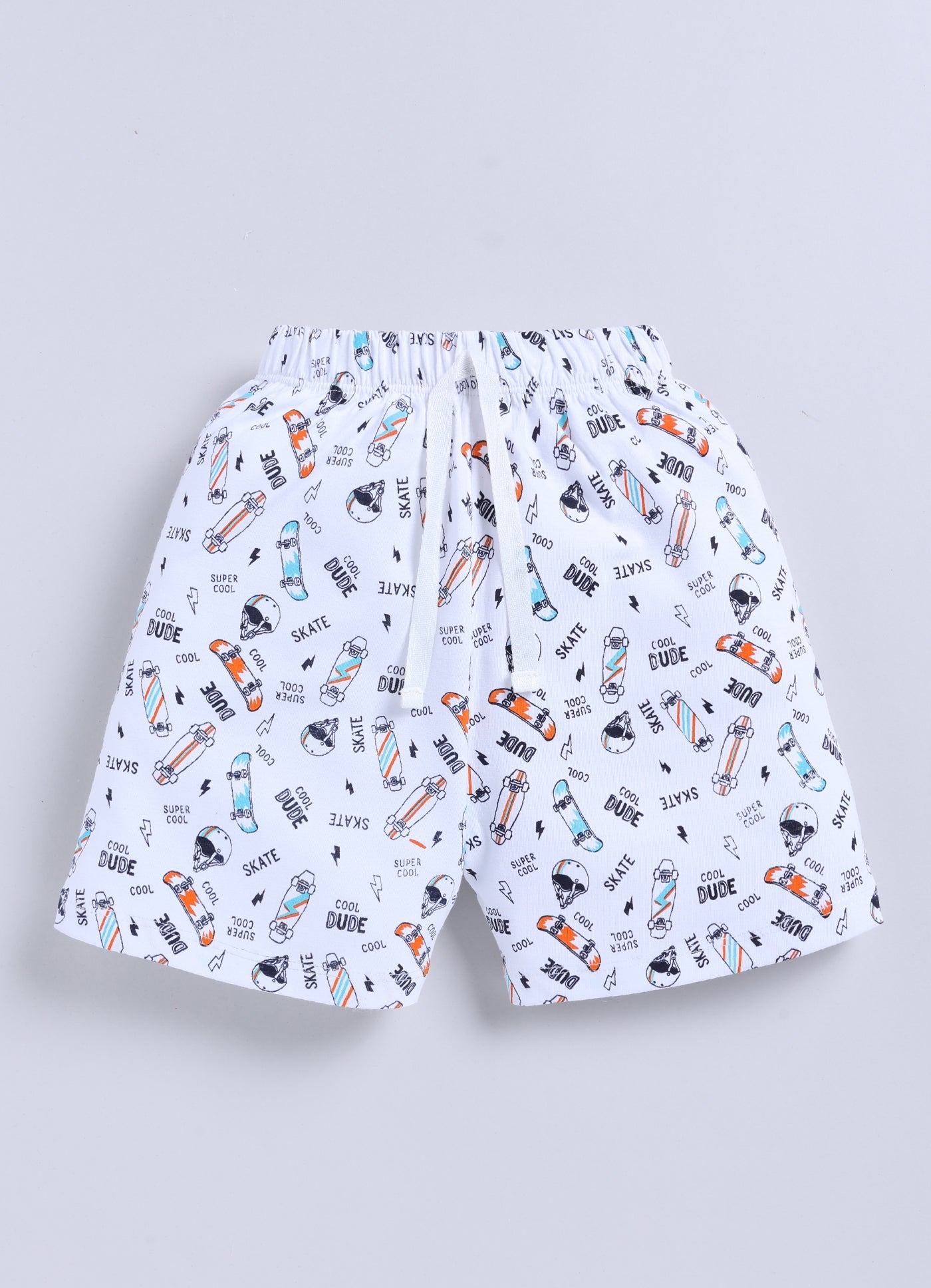Short For Boys Casual Printed Pure Cotton  (White, Pack of 1)
