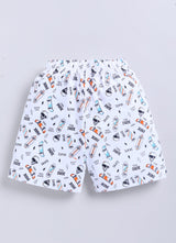 Short For Boys Casual Printed Pure Cotton  (White, Pack of 1)