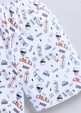 Short For Boys Casual Printed Pure Cotton  (White, Pack of 1)