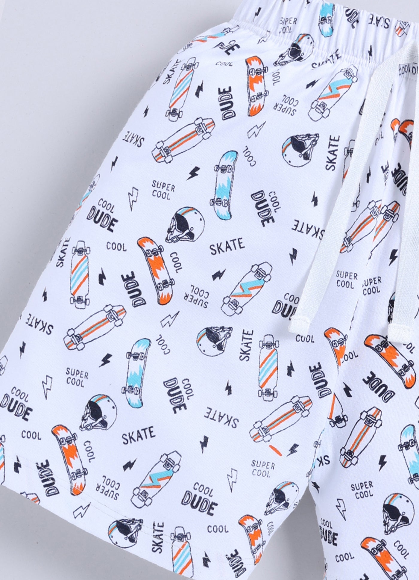 Short For Boys Casual Printed Pure Cotton  (White, Pack of 1)