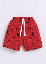 Short For Boys Casual Printed Pure Cotton  (Red, Pack of 1)