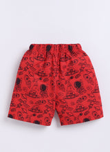Short For Boys Casual Printed Pure Cotton  (Red, Pack of 1)