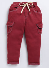 Boys Jogger Fit Mid Rise Maroon Jeans