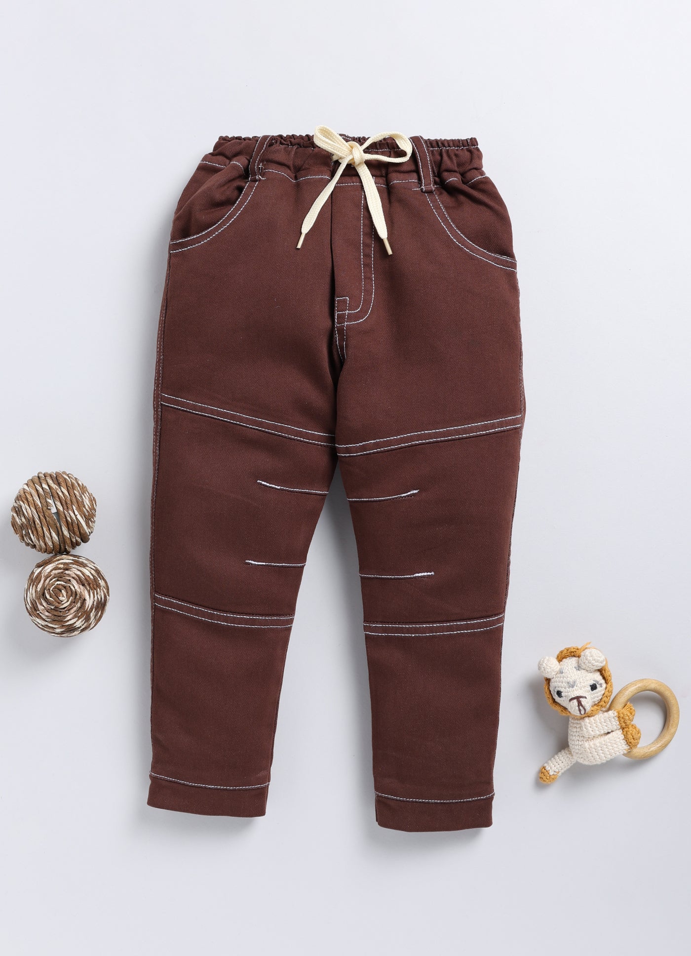 Boys Jogger Fit Mid Rise Brown Jeans