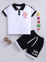Boys Casual T-shirt Shorts  (WHITE BLACK)