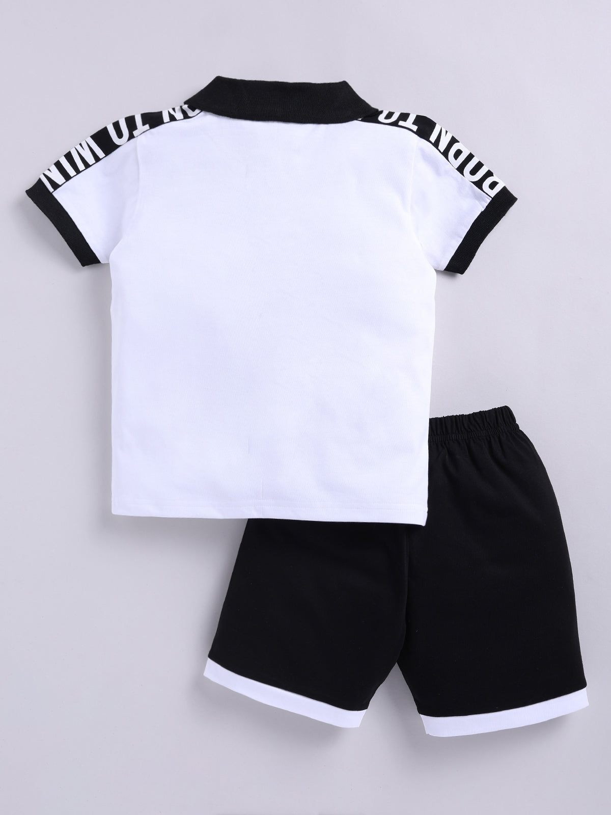 Boys Casual T-shirt Shorts  (WHITE BLACK)