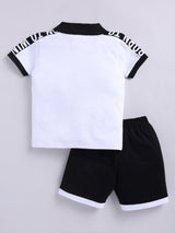 Boys Casual T-shirt Shorts  (WHITE BLACK)
