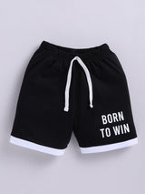 Boys Casual T-shirt Shorts  (WHITE BLACK)