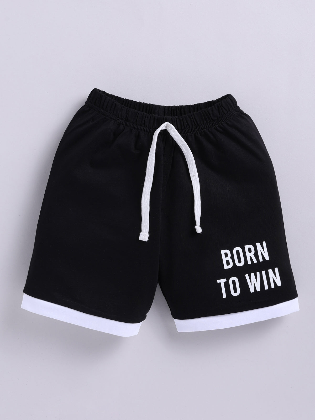 Boys Casual T-shirt Shorts  (WHITE BLACK)