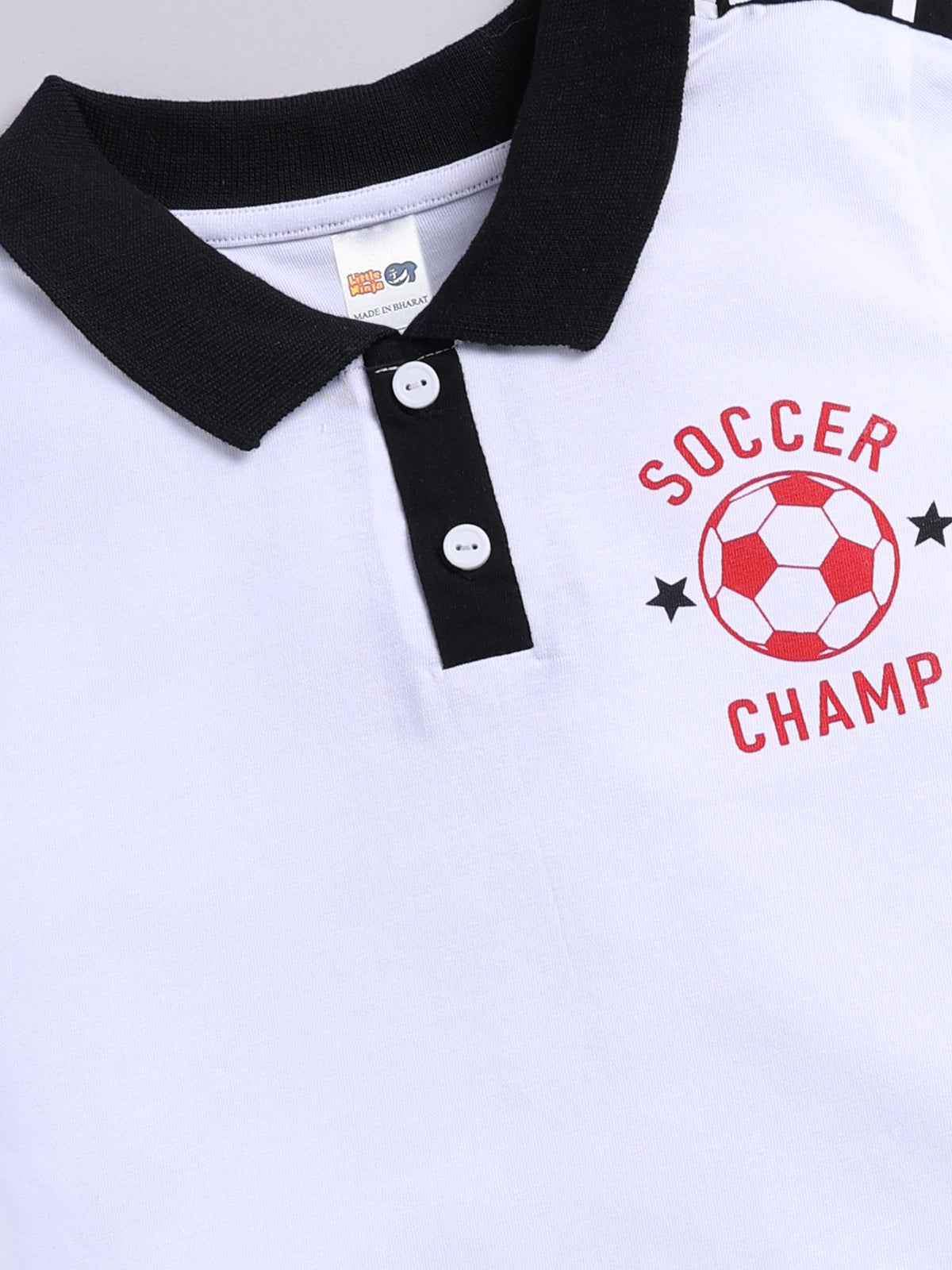 Boys Casual T-shirt Shorts  (WHITE BLACK)