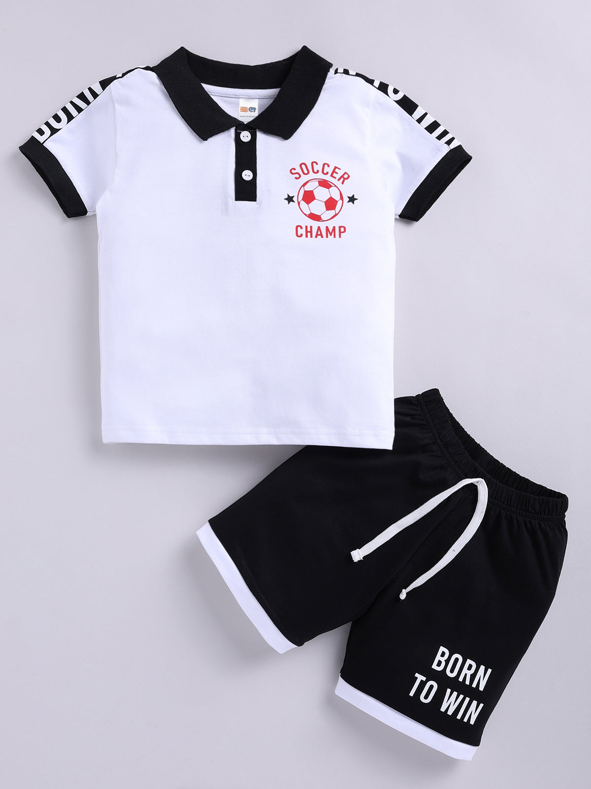 Boys Casual T-shirt Shorts  (WHITE BLACK)
