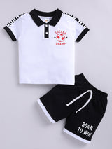 Boys Casual T-shirt Shorts  (WHITE BLACK)