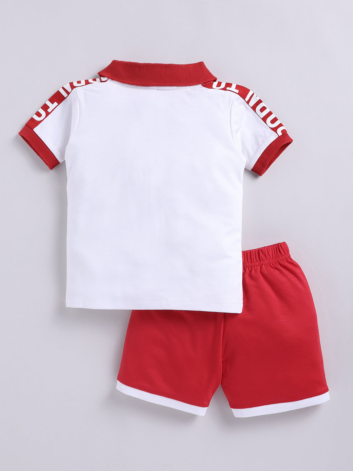 Boys Casual T-shirt Shorts  (WHITE RED)