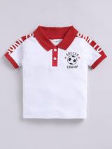 Boys Casual T-shirt Shorts  (WHITE RED)