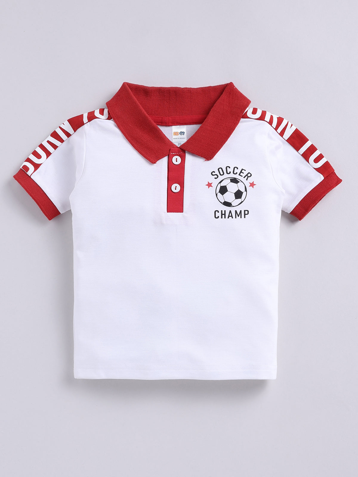 Boys Casual T-shirt Shorts  (WHITE RED)
