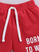 Boys Casual T-shirt Shorts  (WHITE RED)