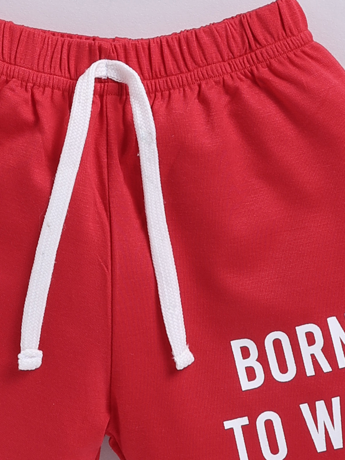 Boys Casual T-shirt Shorts  (WHITE RED)