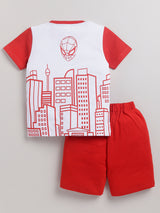 Boys Spiderman Casual T-shirt Shorts  (WHITE RED)