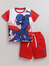 Boys Spiderman Casual T-shirt Shorts  (WHITE RED)