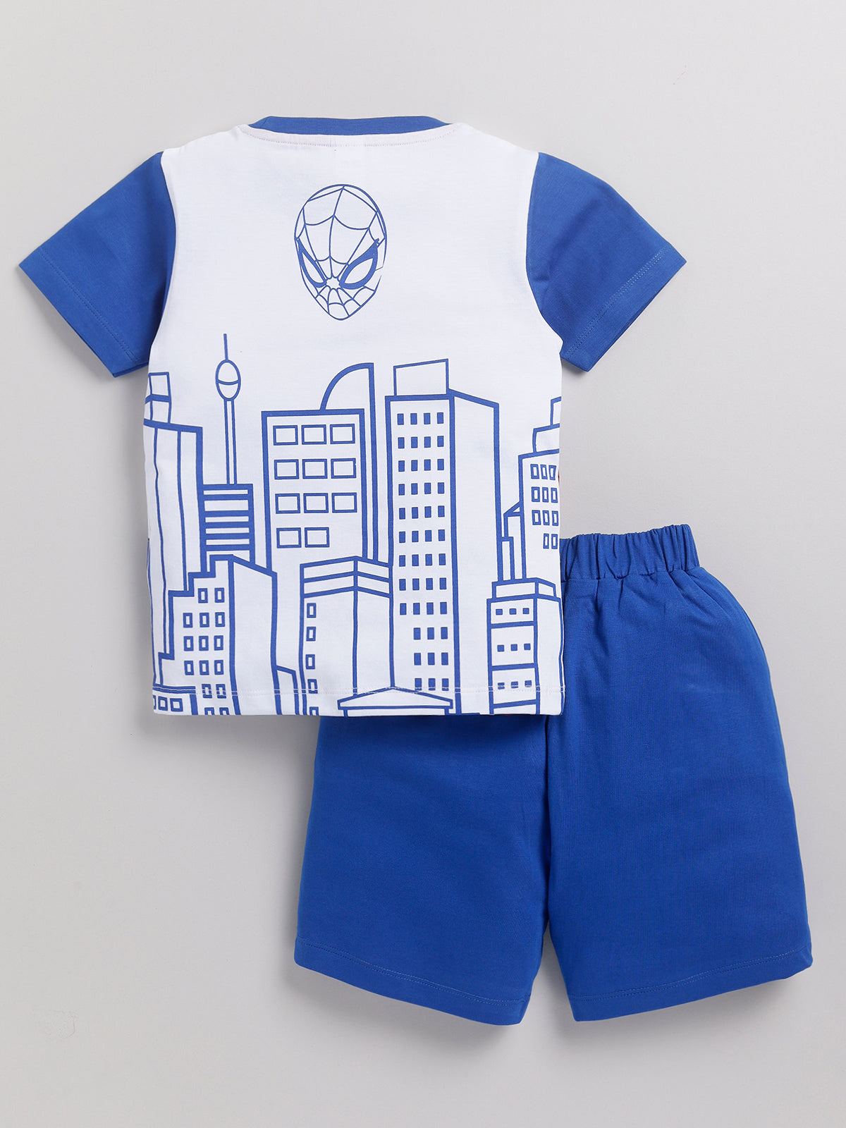 Boys Spiderman Casual T-shirt Shorts  (WHITE BLUE)