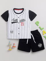 Boys Casual T-shirt Shorts  (WHITE BLACK)