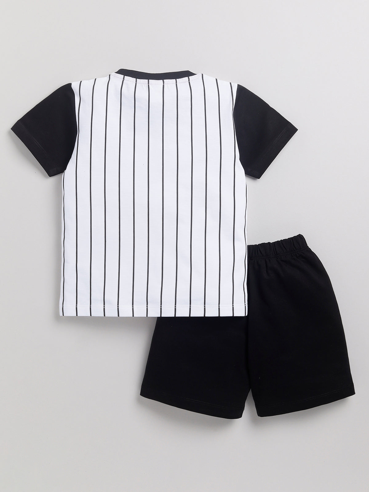 Boys Casual T-shirt Shorts  (WHITE BLACK)