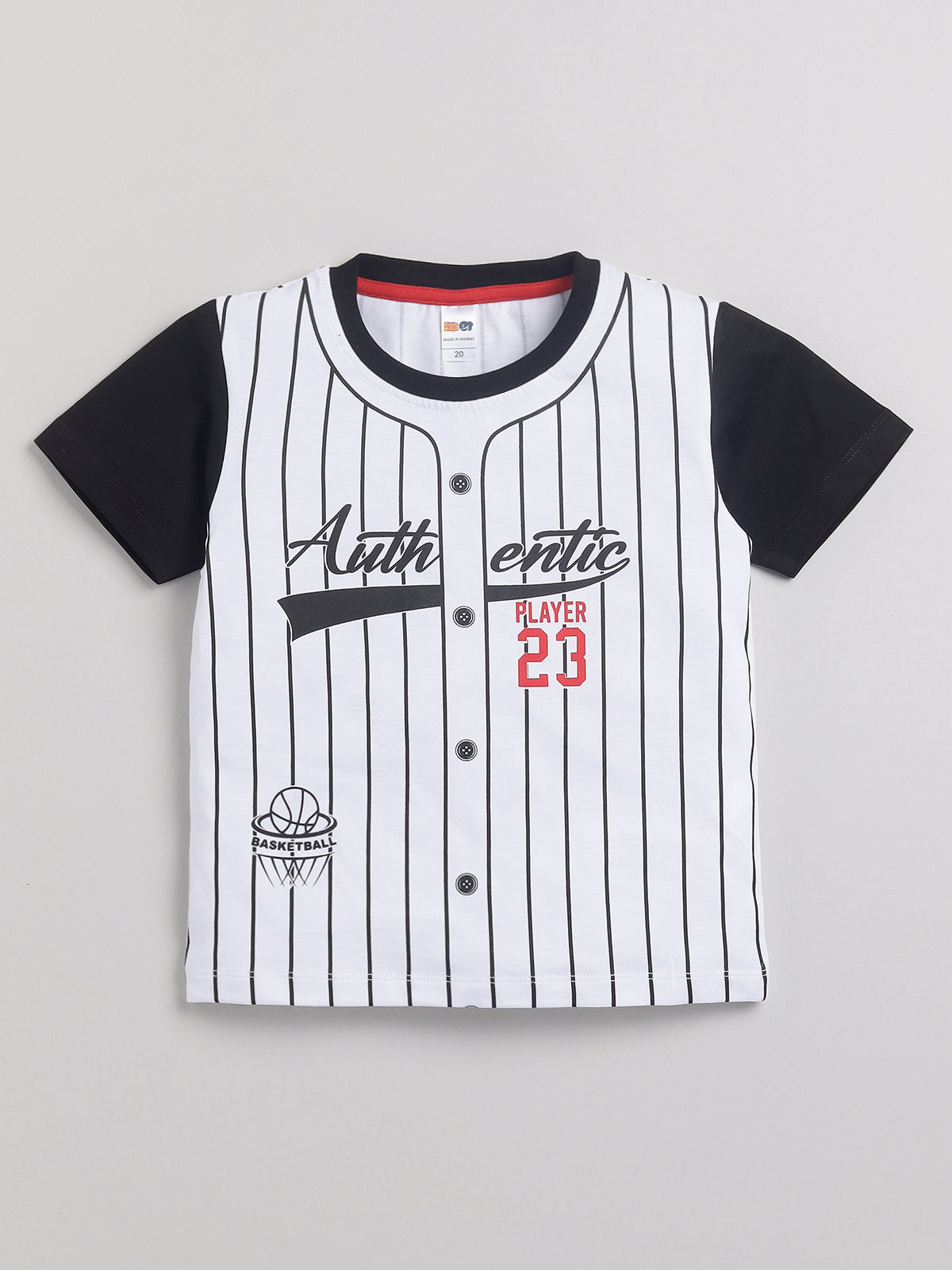 Boys Casual T-shirt Shorts  (WHITE BLACK)