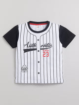 Boys Casual T-shirt Shorts  (WHITE BLACK)