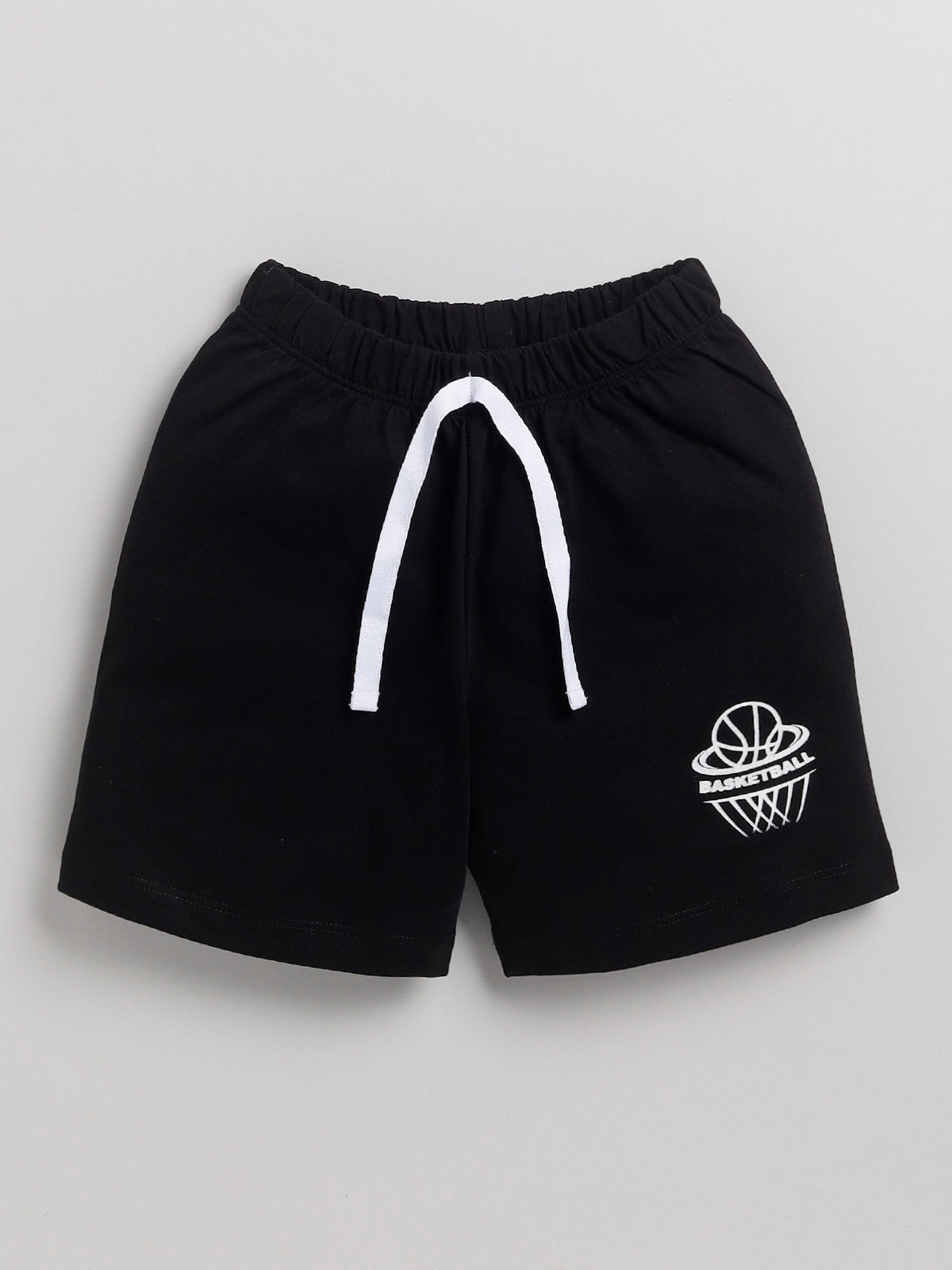 Boys Casual T-shirt Shorts  (WHITE BLACK)