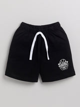 Boys Casual T-shirt Shorts  (WHITE BLACK)