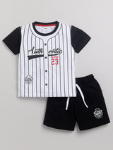 Boys Casual T-shirt Shorts  (WHITE BLACK)