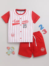 Boys Casual T-shirt Shorts  (WHITE RED)