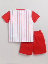 Boys Casual T-shirt Shorts  (WHITE RED)