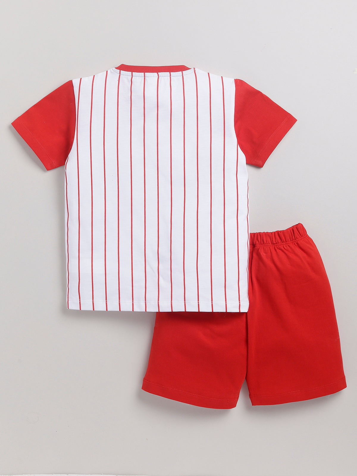 Boys Casual T-shirt Shorts  (WHITE RED)
