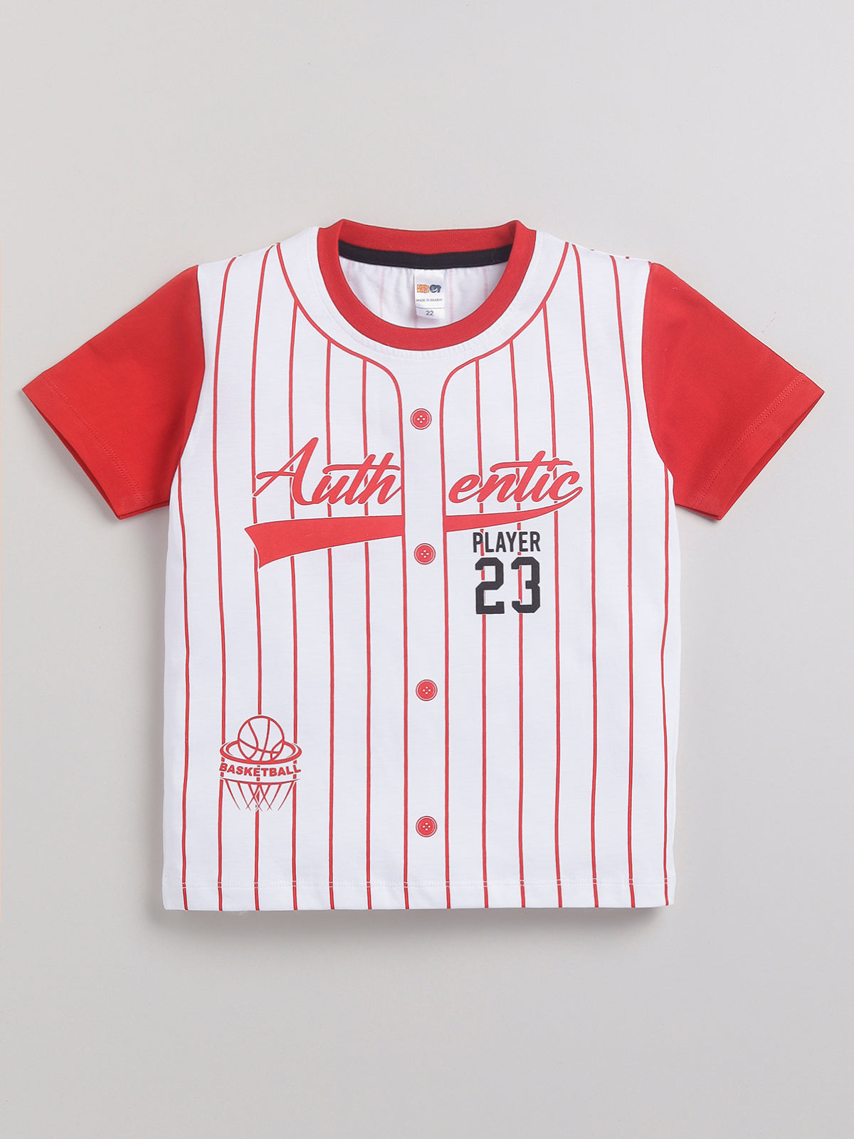 Boys Casual T-shirt Shorts  (WHITE RED)