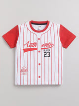 Boys Casual T-shirt Shorts  (WHITE RED)