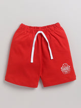 Boys Casual T-shirt Shorts  (WHITE RED)