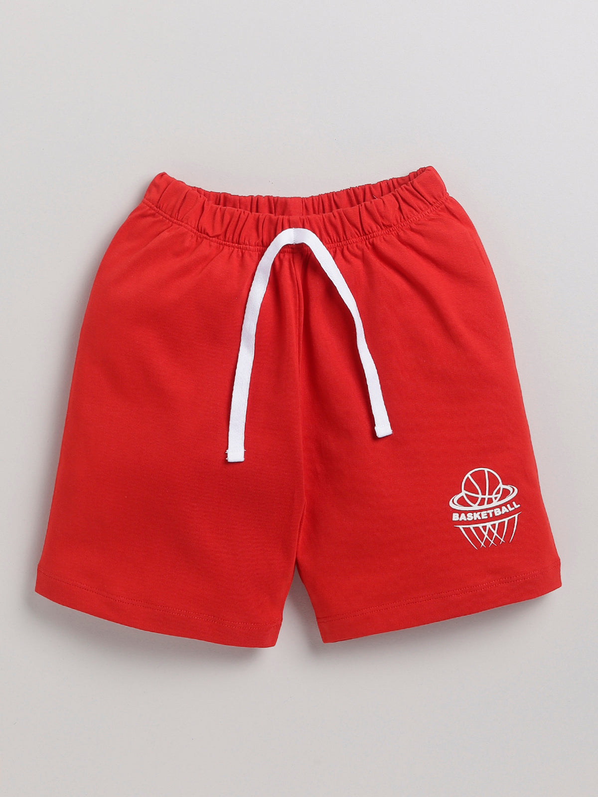 Boys Casual T-shirt Shorts  (WHITE RED)