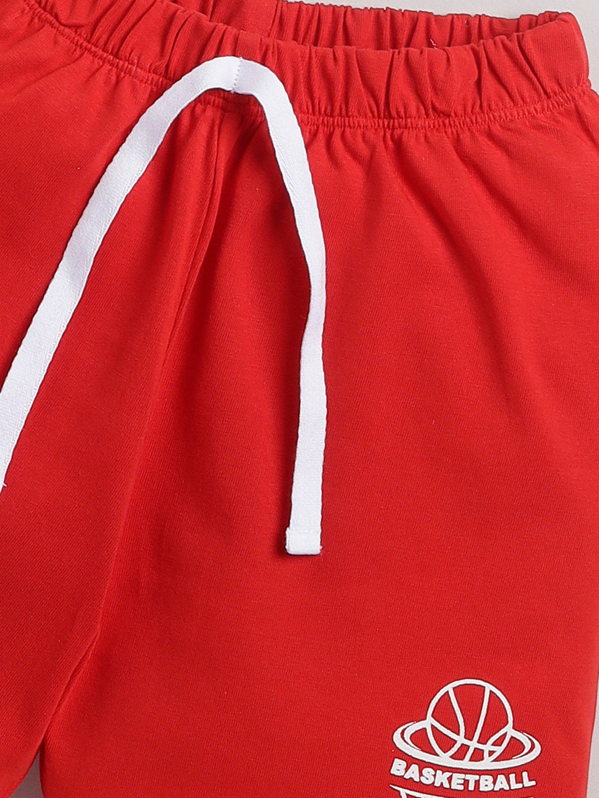 Boys Casual T-shirt Shorts  (WHITE RED)