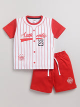 Boys Casual T-shirt Shorts  (WHITE RED)
