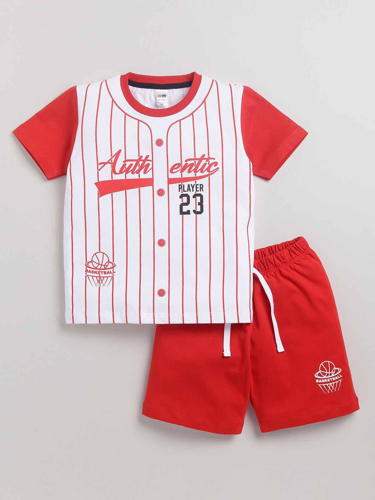 Boys Casual T-shirt Shorts  (WHITE RED)