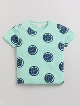 Boys Avengers Casual T-shirt Shorts  (SEA GREEN)