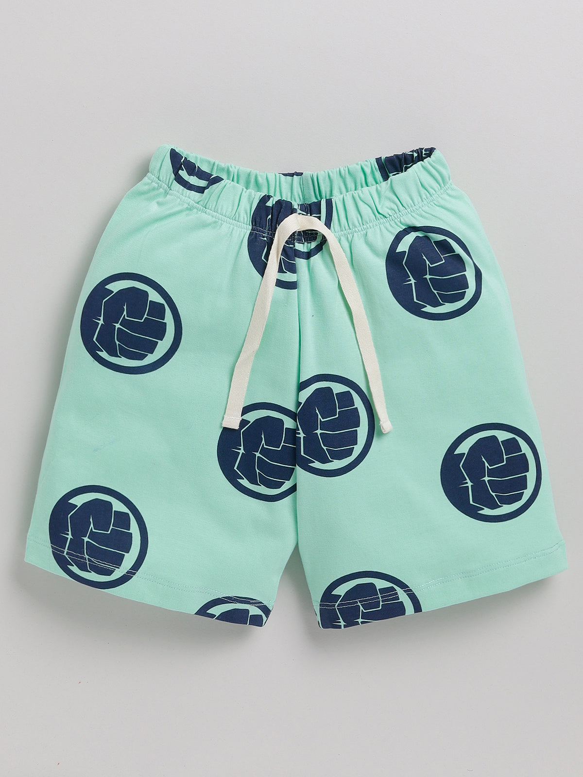 Boys Avengers Casual T-shirt Shorts  (SEA GREEN)