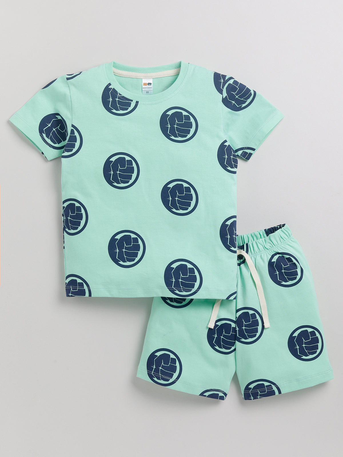 Boys Avengers Casual T-shirt Shorts  (SEA GREEN)