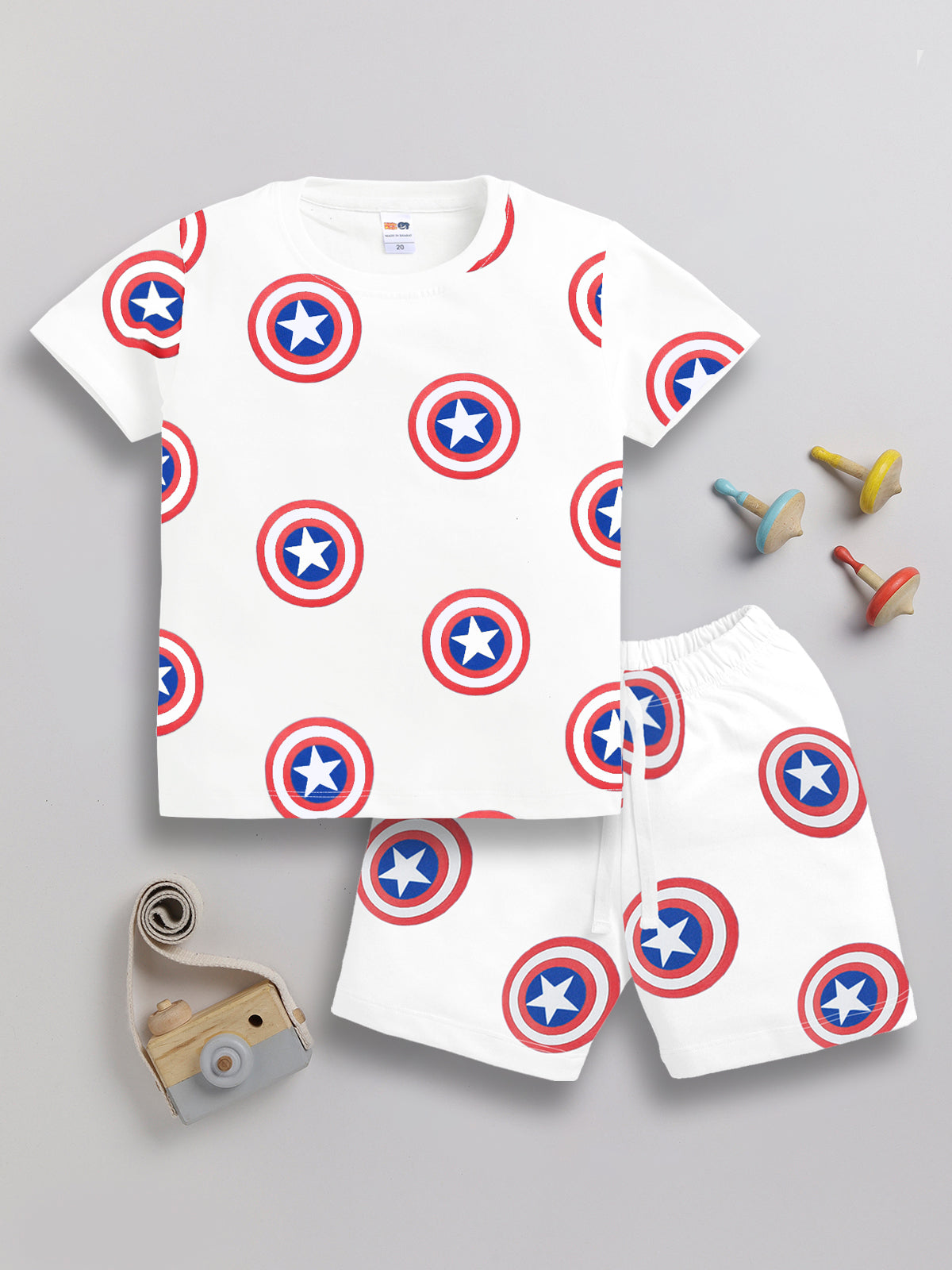 Boys Avengers Casual T-shirt Shorts  (WHITE)