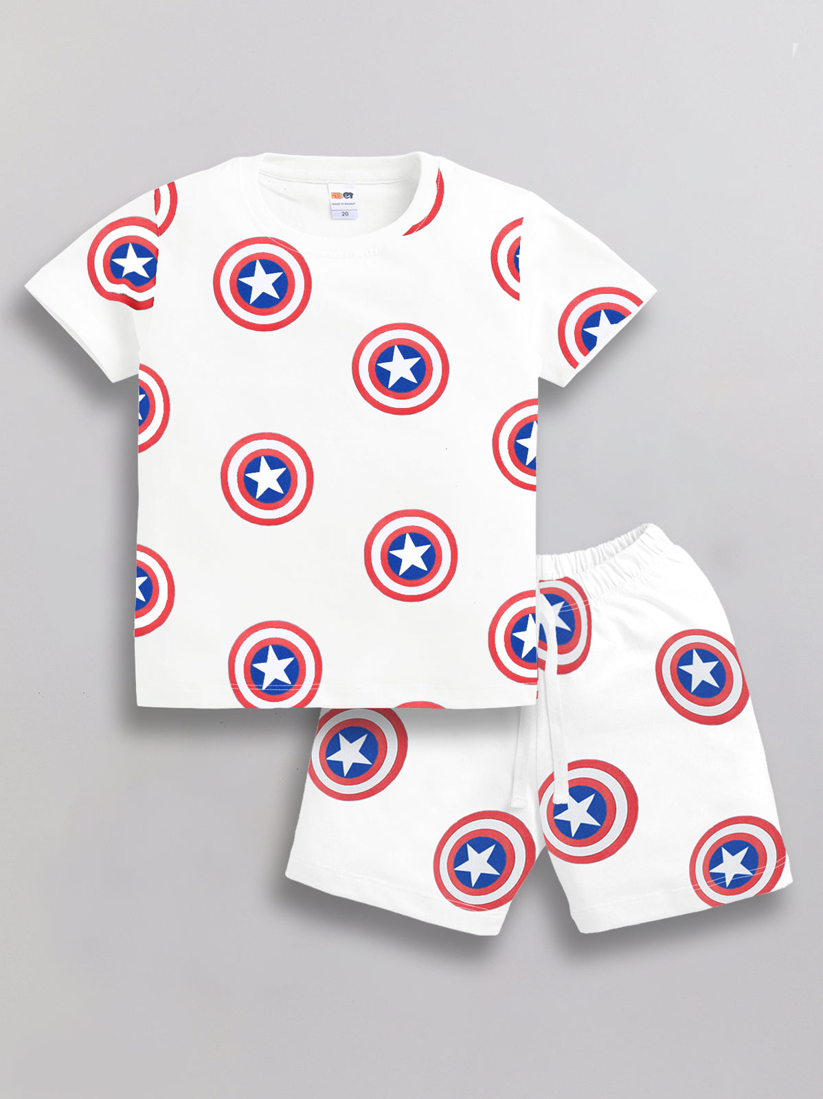 Boys Avengers Casual T-shirt Shorts  (WHITE)
