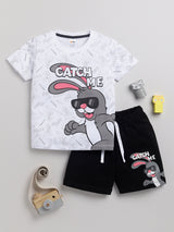 Boys Casual T-shirt Shorts  (WHITE BLACK)