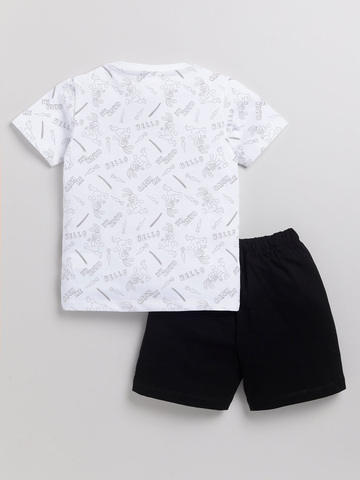 Boys Casual T-shirt Shorts  (WHITE BLACK)